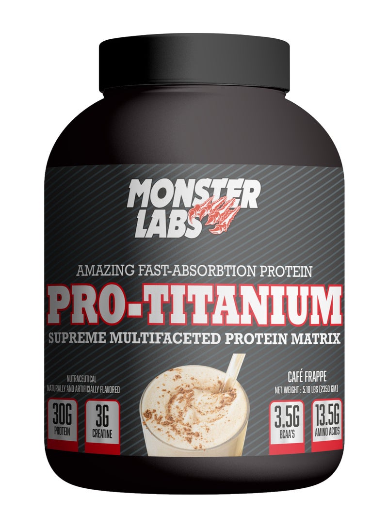 Monster Labs Pro Titanium 100% Fast-Absorption Whey Protein, 30 Grams of Protein with 3g Creatine, 3.5g BCAA, 13.5g Amino Acids - Café Frappe, 5.2 Lbs, 54 Servings