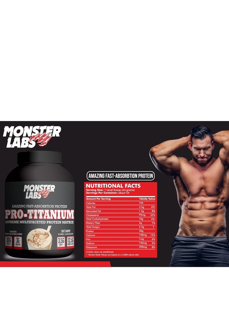 Monster Labs Pro Titanium 100% Fast-Absorption Whey Protein, 30 Grams of Protein with 3g Creatine, 3.5g BCAA, 13.5g Amino Acids - Double Chocolate, 5.2 Lbs, 54 Servings