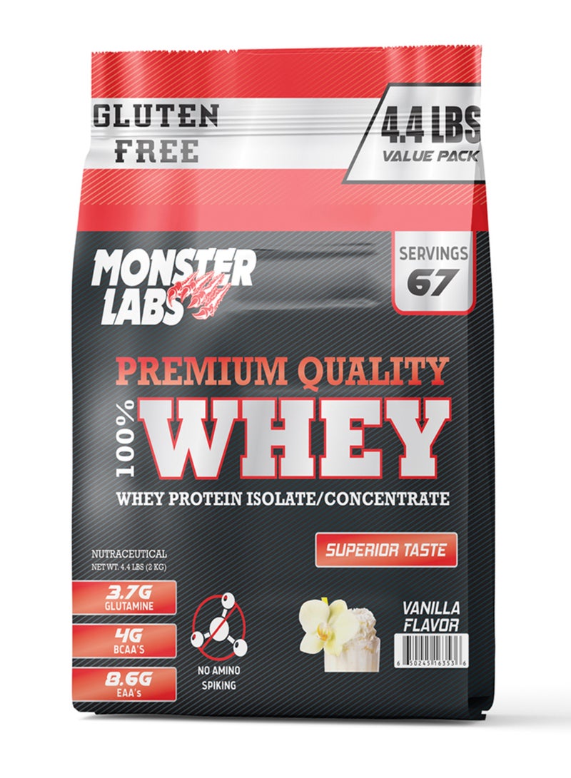 Monster Labs 100% Whey Protein Powder Primary Source Isolate, 24 Grams of Protein for Muscle Support and Recovery - Vanilla, 4.4 Lbs, 67 Servings