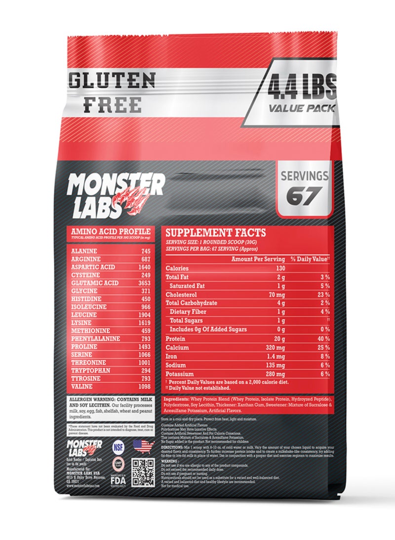 Monster Labs 100% Whey Protein Powder Primary Source Isolate, 24 Grams of Protein for Muscle Support and Recovery - Vanilla, 4.4 Lbs, 67 Servings