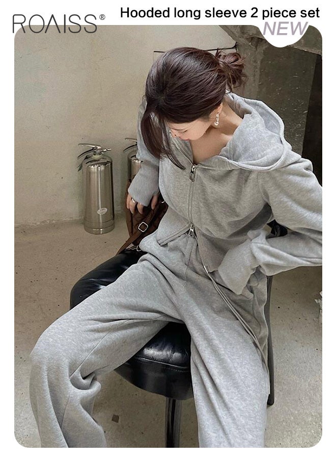 2-Piece Sports Suit For Women Versatile Hooded Long-Sleeved Top And Casual Loose-Fitting Sweatpants For Daily Commuting