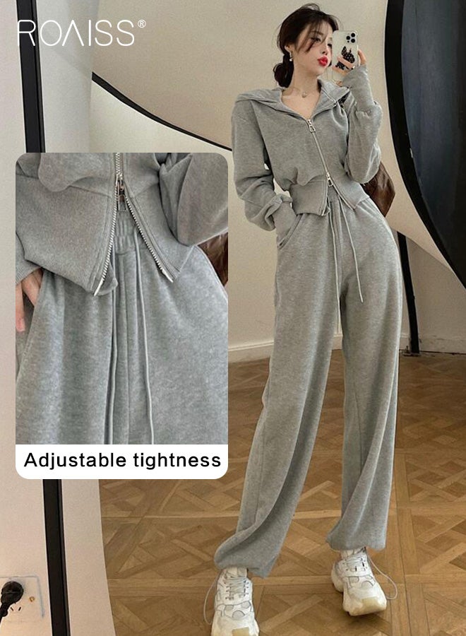 2-Piece Sports Suit For Women Versatile Hooded Long-Sleeved Top And Casual Loose-Fitting Sweatpants For Daily Commuting