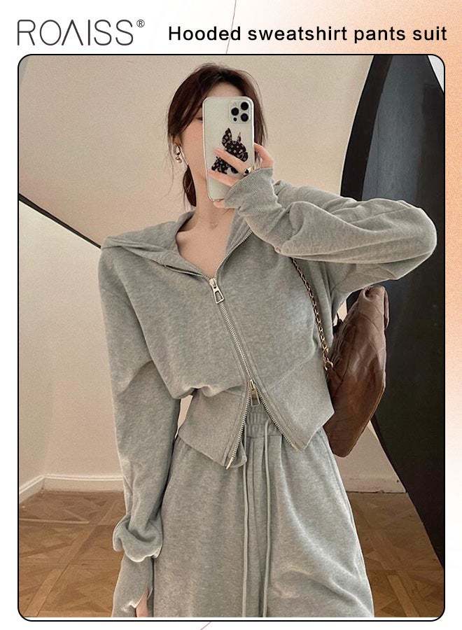 2-Piece Sports Suit For Women Versatile Hooded Long-Sleeved Top And Casual Loose-Fitting Sweatpants For Daily Commuting