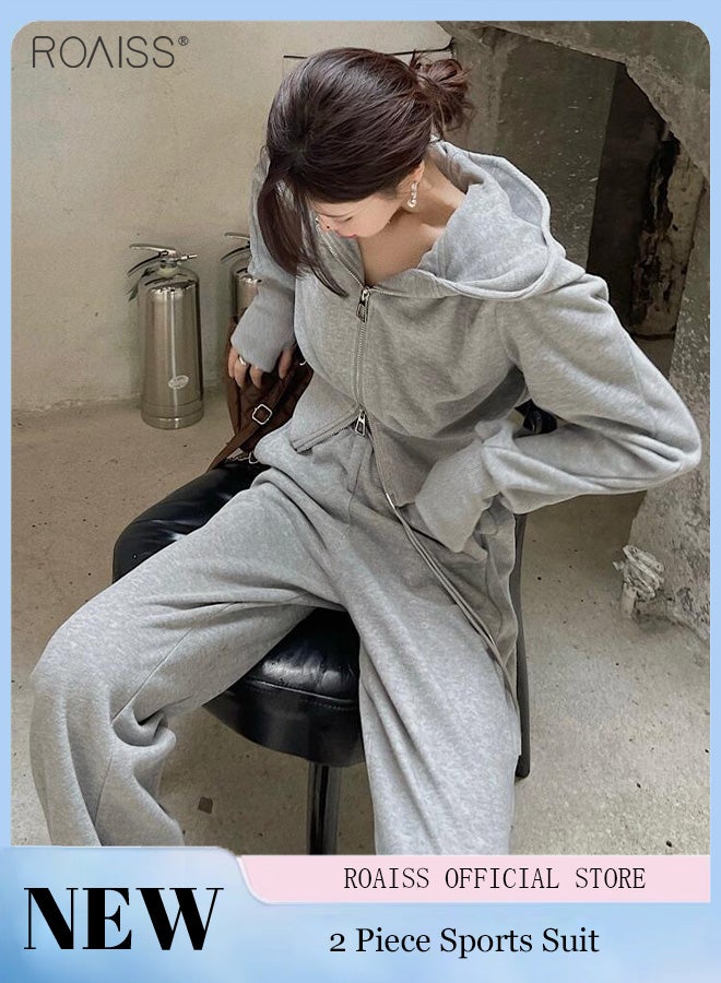 2-Piece Sports Suit For Women Versatile Hooded Long-Sleeved Top And Casual Loose-Fitting Sweatpants For Daily Commuting