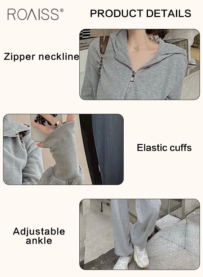 2-Piece Sports Suit For Women Versatile Hooded Long-Sleeved Top And Casual Loose-Fitting Sweatpants For Daily Commuting