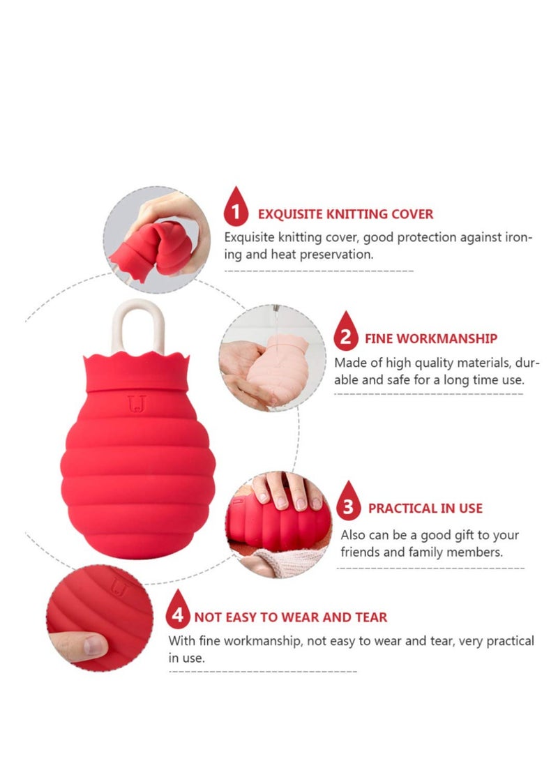 Warm Water Bottle with Knitted Cover - Rubber Hot Water Bag for Cold Weather, Fillable Hot Water Pouch, Ideal Hand Warmer, Microwave Safe for Kids.