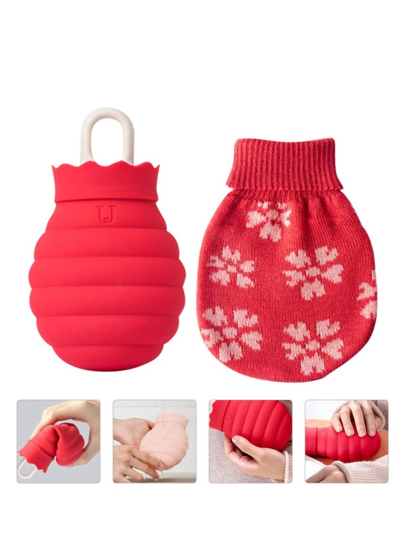 Warm Water Bottle with Knitted Cover - Rubber Hot Water Bag for Cold Weather, Fillable Hot Water Pouch, Ideal Hand Warmer, Microwave Safe for Kids.