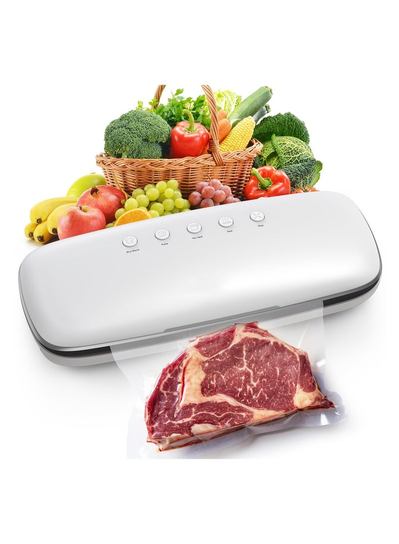 Automatic Vacuum Sealer for Food Preservation One-Touch Sealing Multi-Mode for Dry and Moist Foods Compact Design White