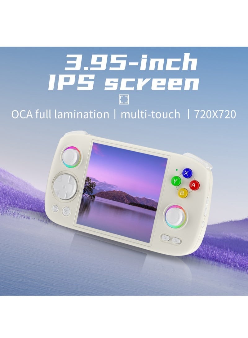 ANBERNIC RG Cube Retro Handheld Game Console 64bit Android 13 Unisoc T820 3.95 Inch IPS Screen Hall Joystick RGB lighting effect (White)