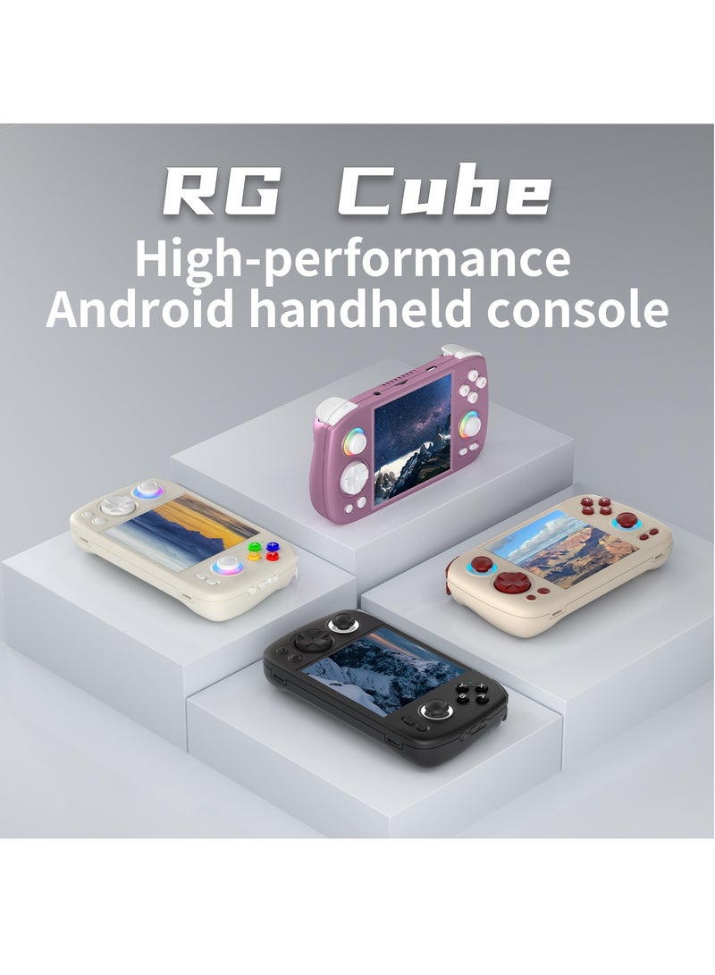 ANBERNIC RG Cube Retro Handheld Game Console 64bit Android 13 Unisoc T820 3.95 Inch IPS Screen Hall Joystick RGB lighting effect (White)