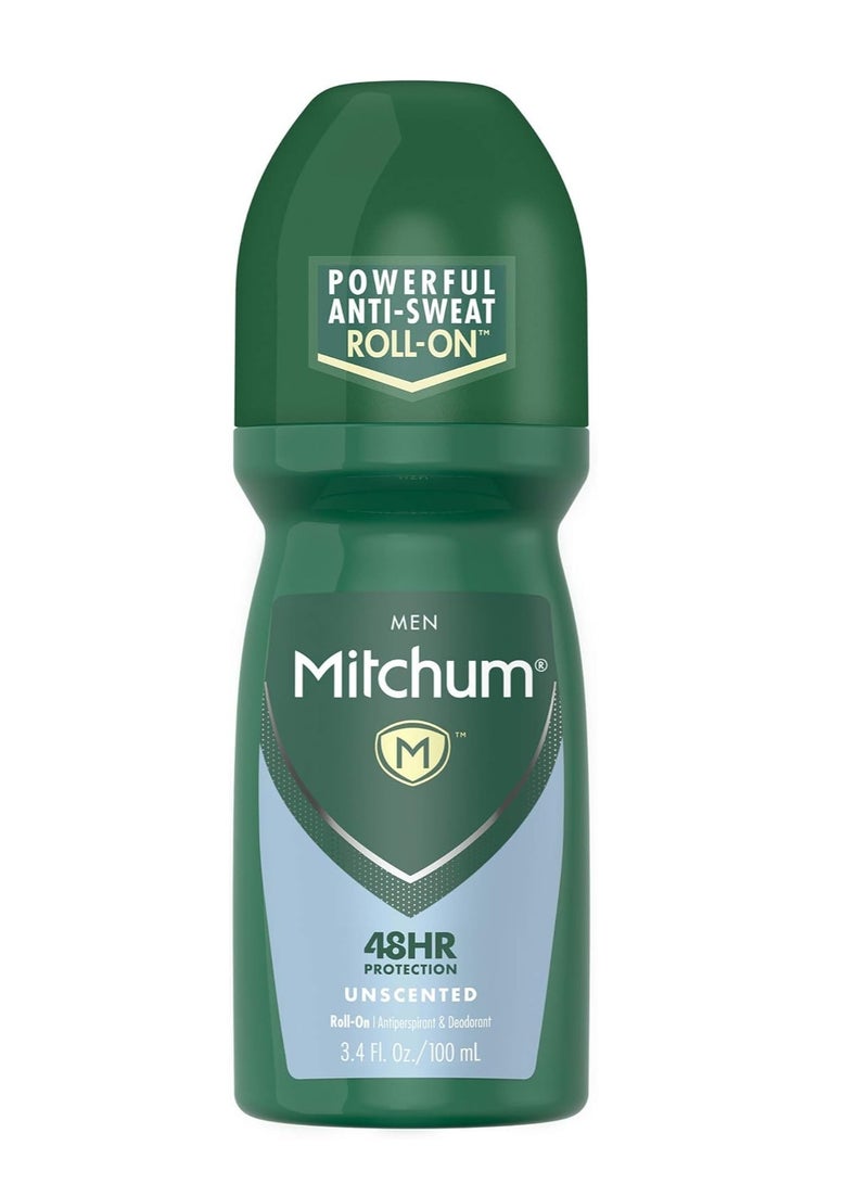 Mitchum Antiperspirant Deodorant Roll On for Men, 48 Hr Protection, Dermatologist Tested, Unscented, 3.4 oz