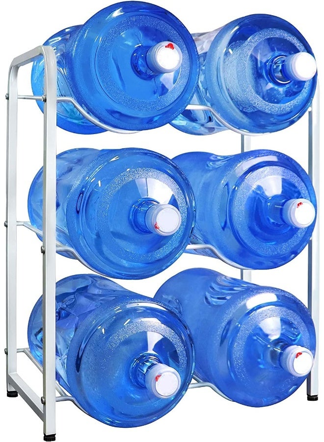 3-Tier Water Bottle Holder for 6 Bottles, Heavy Duty Water Jug Storage Shelf of Carbon Steel, Detachable Water Jug Organizer Floor Protection for Home Office