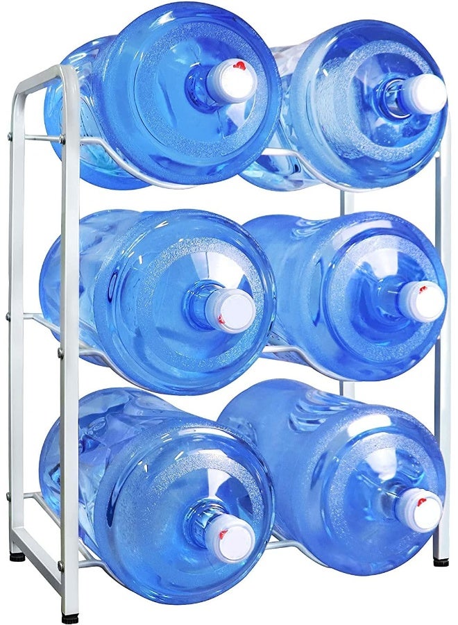 3-Tier Water Bottle Holder for 6 Bottles, Heavy Duty Water Jug Storage Shelf of Carbon Steel, Detachable Water Jug Organizer Floor Protection for Home Office