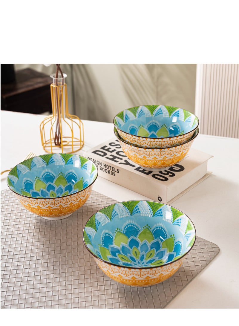 Bohemian Style Multi-Color Ceramic Bowls - Set of 4, 6.25-inch, Dishwasher and Microwave Safe, Ideal for All Occasions