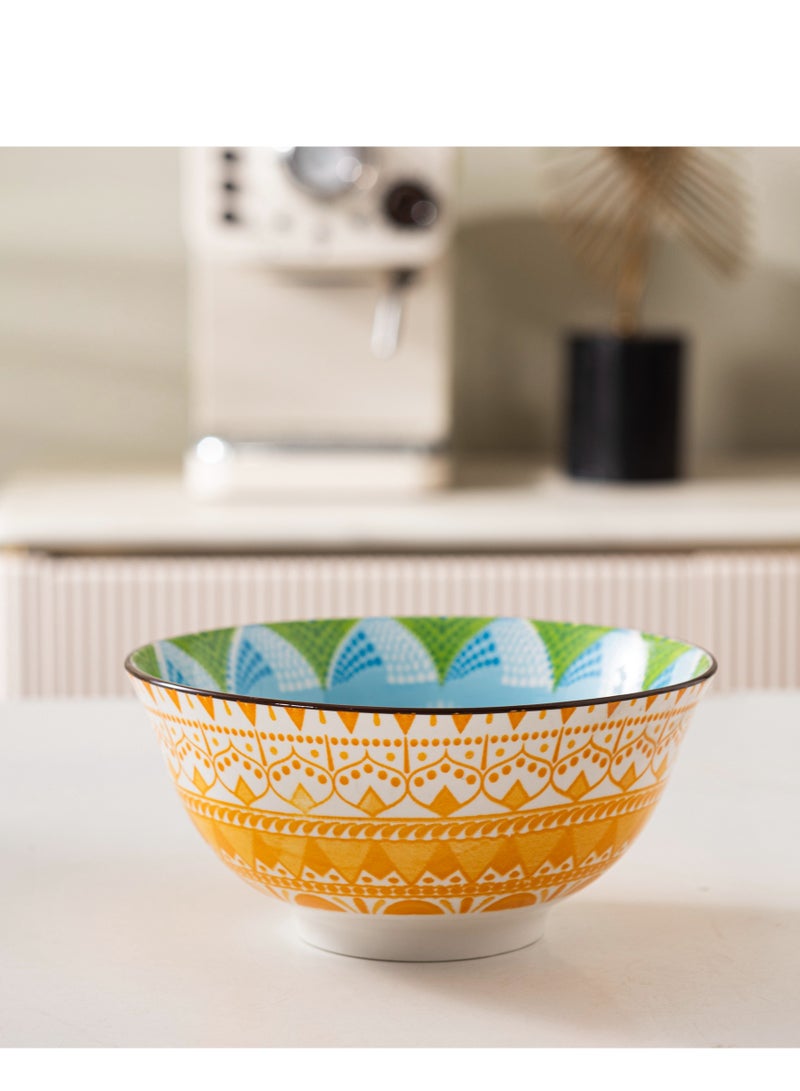 Bohemian Style Multi-Color Ceramic Bowls - Set of 4, 6.25-inch, Dishwasher and Microwave Safe, Ideal for All Occasions