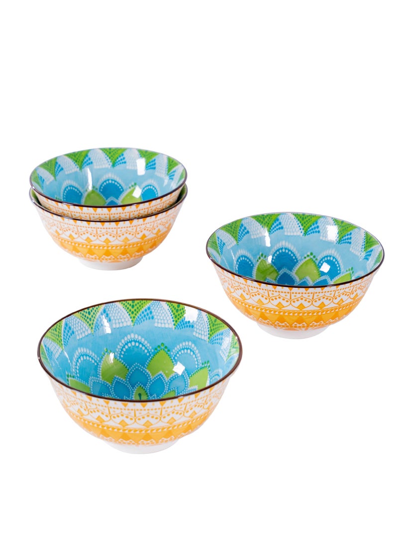 Bohemian Style Multi-Color Ceramic Bowls - Set of 4, 6.25-inch, Dishwasher and Microwave Safe, Ideal for All Occasions