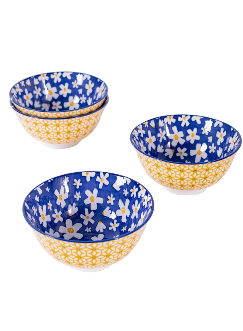 Bright Bohemian Ceramic Bowls Set of 4, 6.25-Inch Porcelain Bowls for Soup, Salad, Desserts - Dishwasher & Microwave Safe