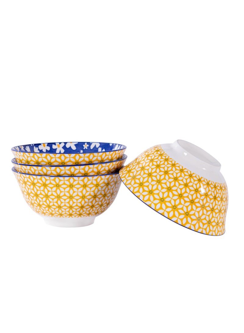 Bright Bohemian Ceramic Bowls Set of 4, 6.25-Inch Porcelain Bowls for Soup, Salad, Desserts - Dishwasher & Microwave Safe