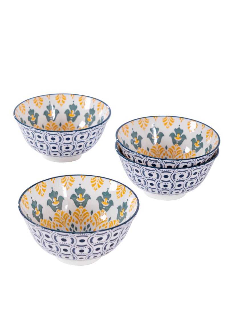 Bohemian Style Multi-Color Ceramic Bowls - Set of 4, 6.25-inch Porcelain Dishware, Dishwasher and Microwave Safe, Perfect for Soup, Salad, Desserts, and More