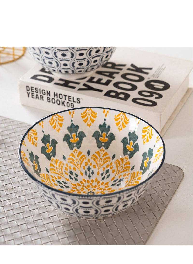 Bohemian Style Multi-Color Ceramic Bowls - Set of 4, 6.25-inch Porcelain Dishware, Dishwasher and Microwave Safe, Perfect for Soup, Salad, Desserts, and More