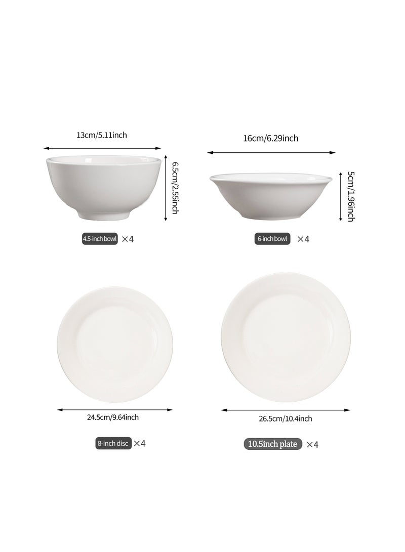 Classic White Porcelain Dinner Set, 16-Piece Modern Ceramic Plates and Bowls - Microwave & Dishwasher Safe