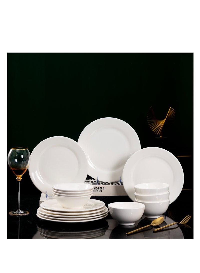 Classic White Porcelain Dinner Set, 16-Piece Modern Ceramic Plates and Bowls - Microwave & Dishwasher Safe