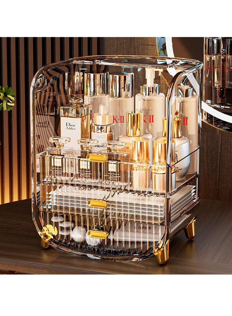 Makeup Organizer Large Capacity Cosmetics Makeup Organizer for Vanity Dustproof Waterproof Cosmetics Display Case with Drawers for Skincare Lipstick Brushes and Jewelry