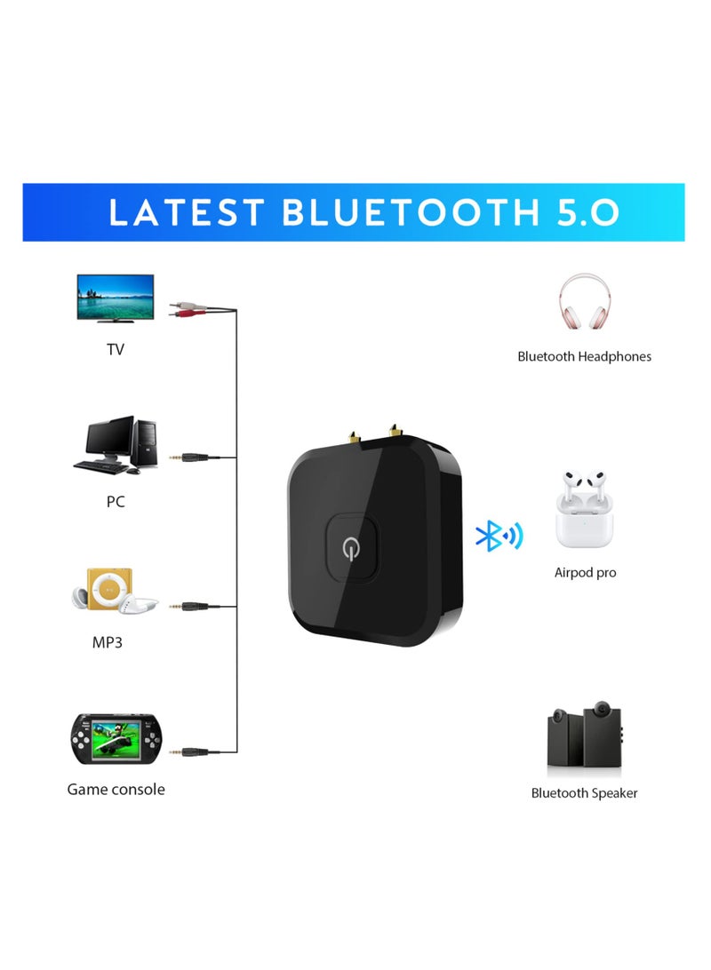 Bluetooth 5.0 Audio Transmitter with APTX Low Latency, Wireless Stereo Adapter for TV to Headphones, 3.5mm and RCA Jack Compatible, Ideal for Flight Use.