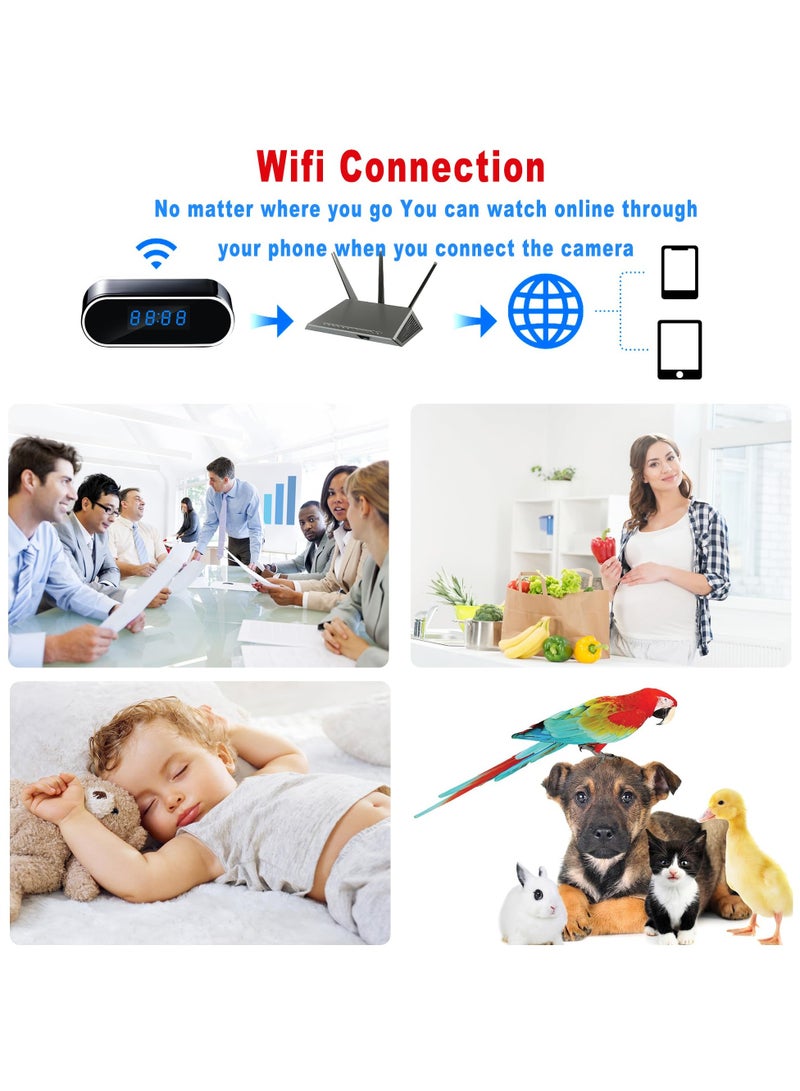 Wifi Camera Digital Table Clock Wireless Hidden Mini Camera Full HD 1080P, Motion Detection, Tiny Cams Small Nanny Cameras For Home Office Room Security Camera, Baby Monitor, Camera Digital Wireless