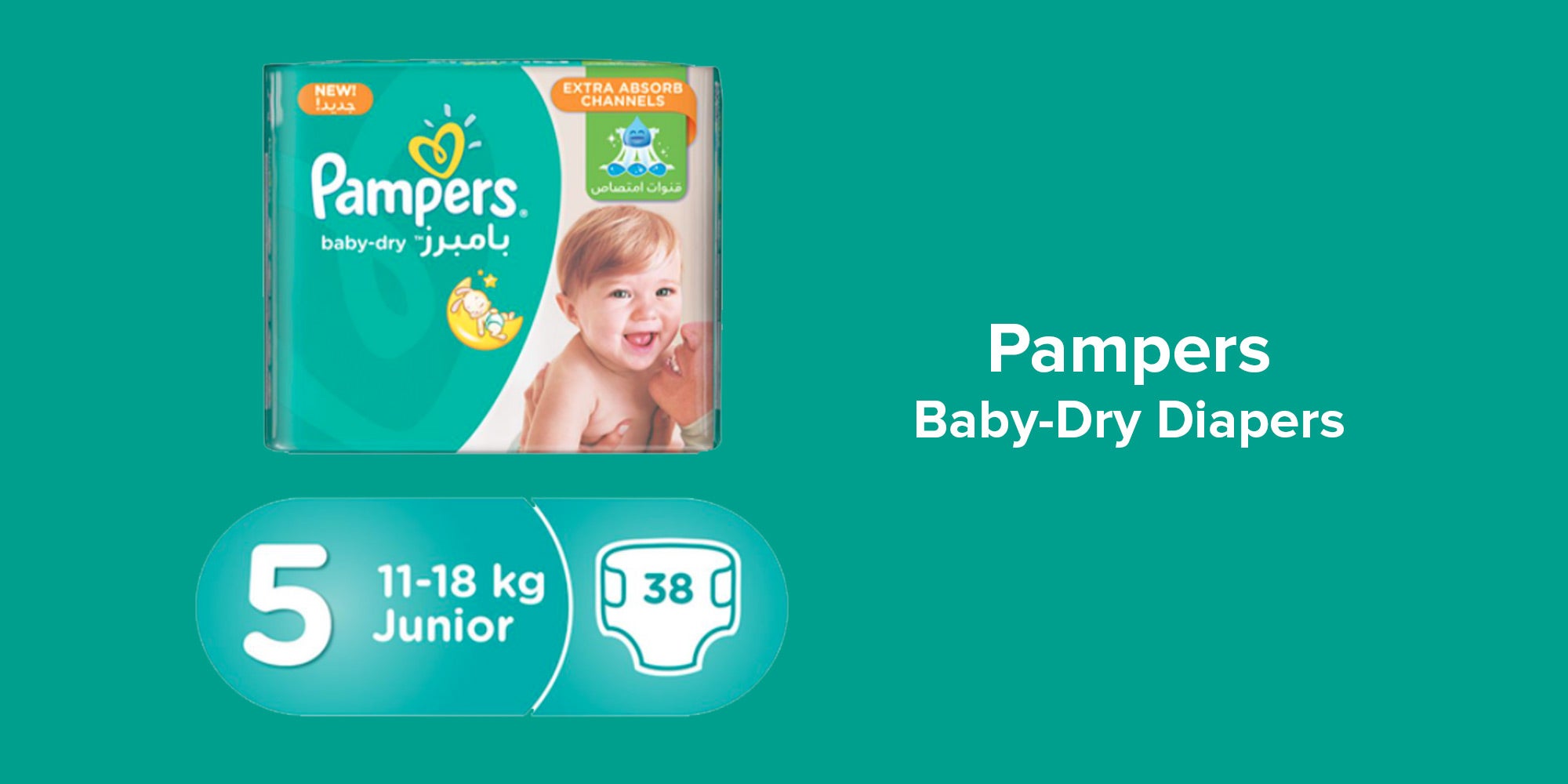 Baby-Dry, Size 5, Junior, 11-18 kg, 38 Count