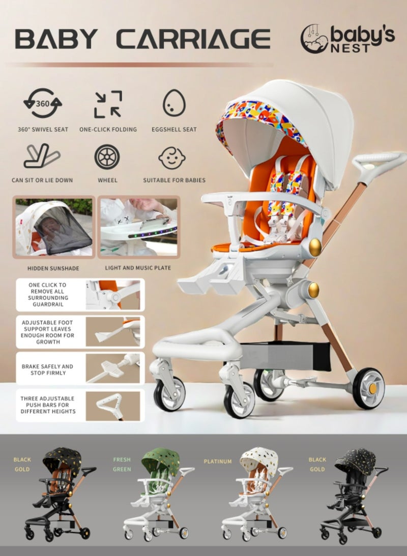 Baby's Nest 2 in 1 Stroller White With Multicolor