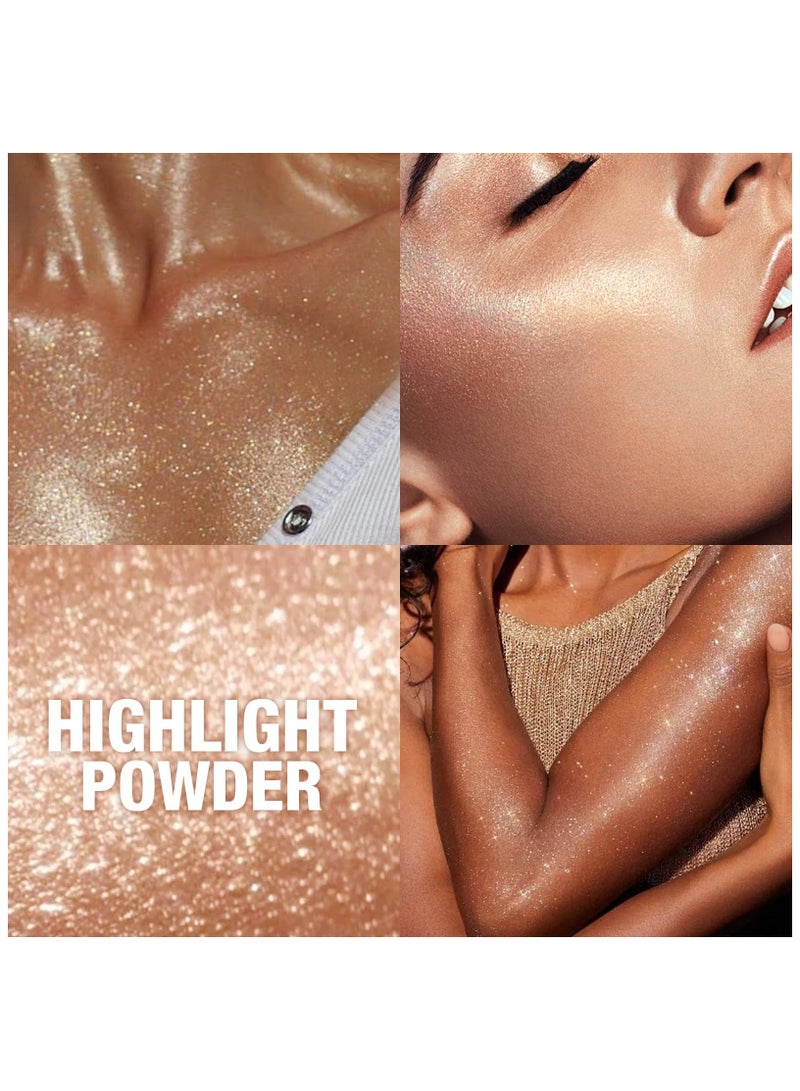 Glitter Body Highlighter Powder, Body Shimmer Sparkle Face Brightening Highlighter Powder, Sparkling Blush Highlighter Powder, for Face Eyes Body Glow Makeup With sponge head, for Women( Golden）