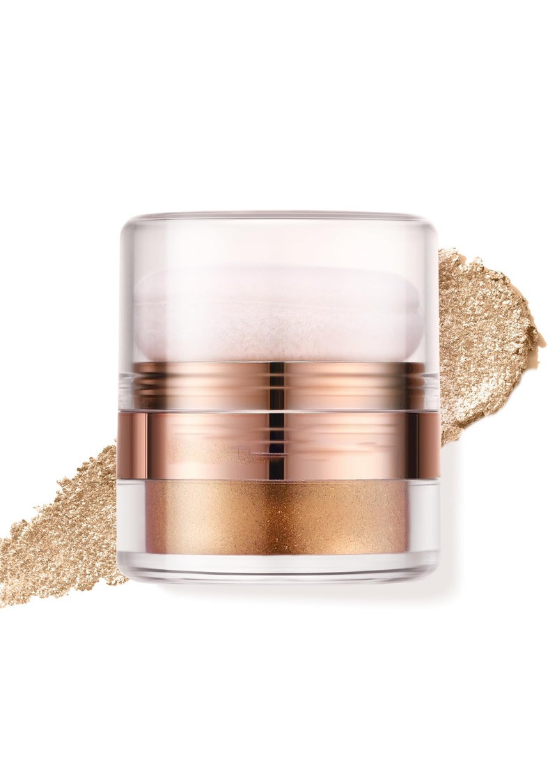Glitter Body Highlighter Powder, Body Shimmer Sparkle Face Brightening Highlighter Powder, Sparkling Blush Highlighter Powder, for Face Eyes Body Glow Makeup With sponge head, for Women( Golden）