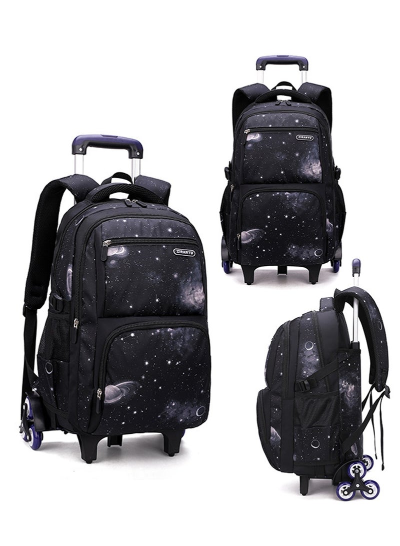 Boys Rolling Backpacks 3-Piece Kids Luggage Wheeled Backpack for Primary Junior School Bag Kids Backpack with Lunch Box and Pen Pouch Trolley Bags Space-Galaxy Roller Bookbag