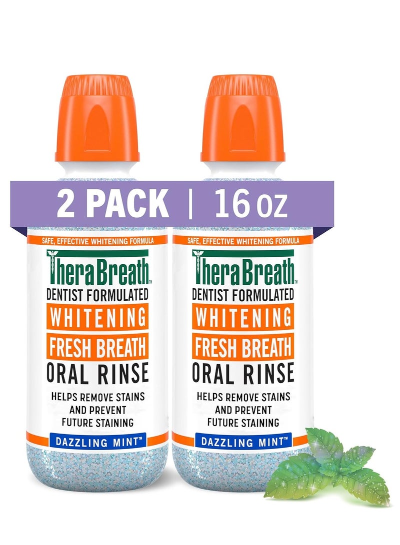 TheraBreath Whitening Mouthwash, Dazzling Mint, Dentist Formulated, 16 Fl Oz (2-Pack)