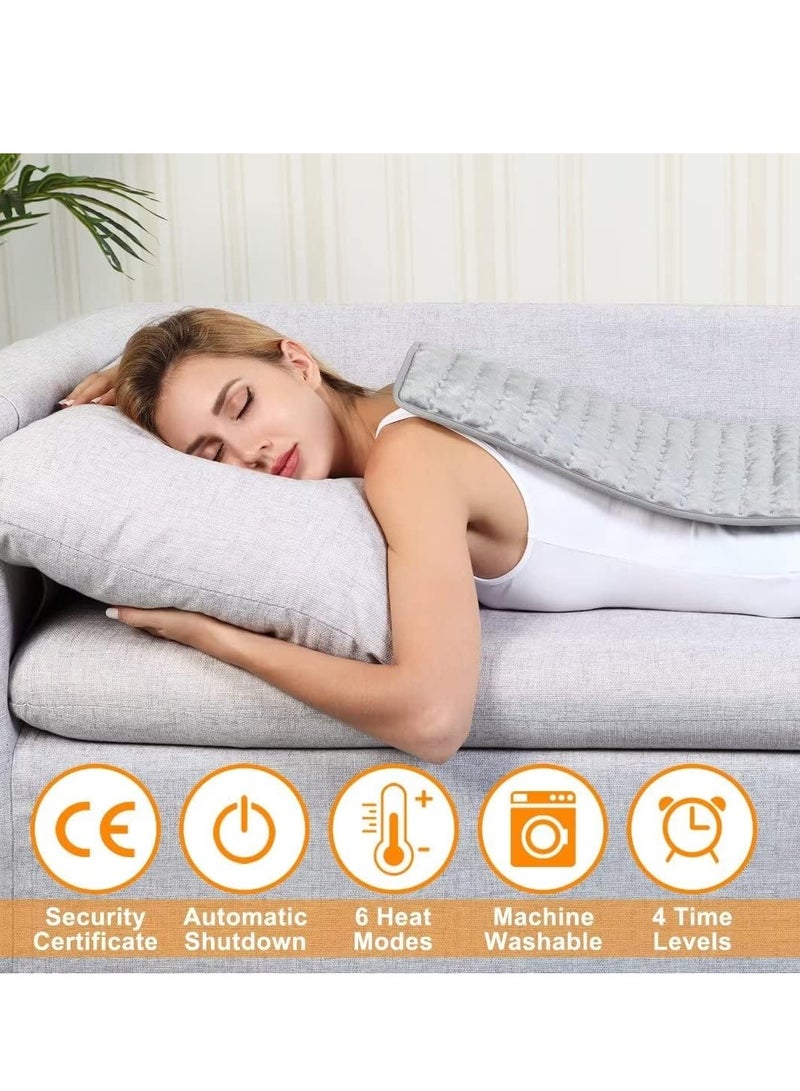 Heating pad, Electric Heat Pad with Automatic Switch-Off and 6 Temperature Levels Heating pad for Back Neck Shoulder Belly Heating Technology - Machine Washable.(Silver Gray, 12