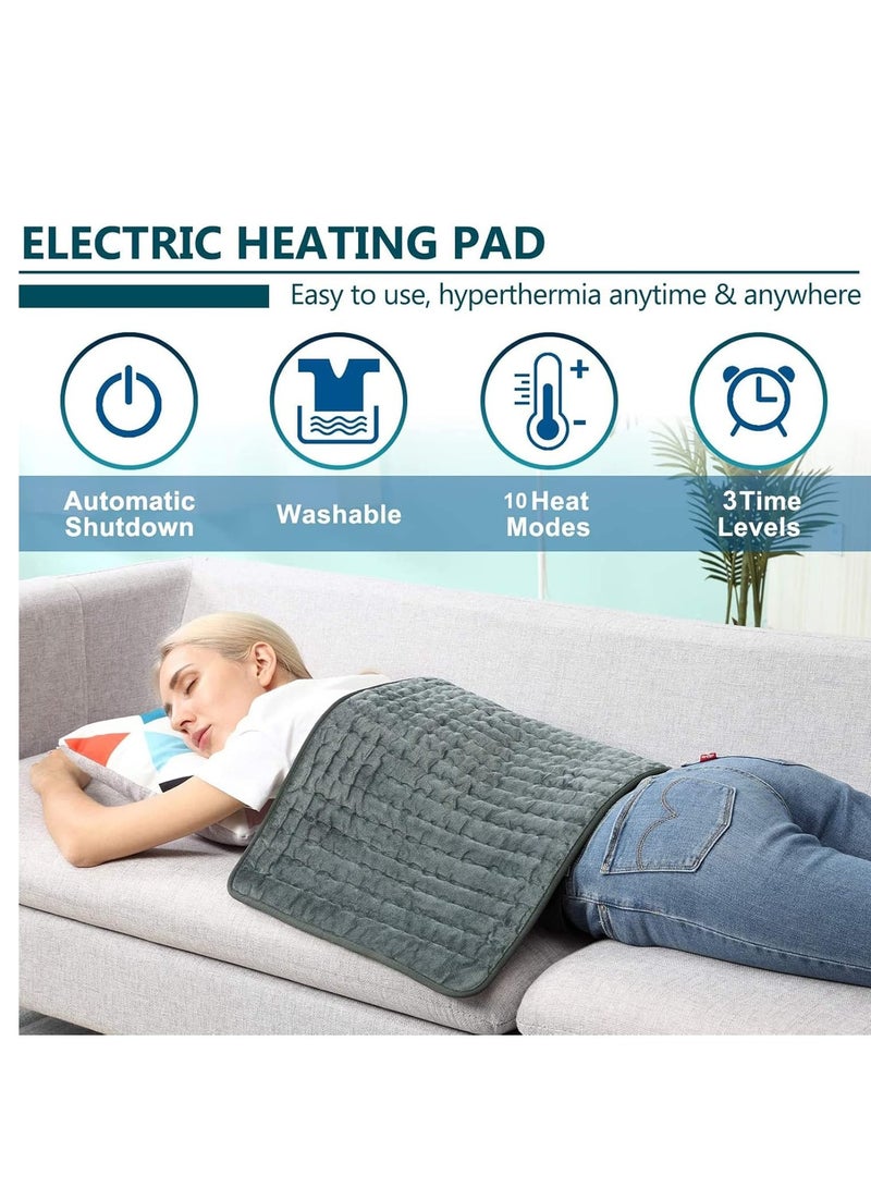 Heating Pad, Electric Heat Pad for Back Pain and Cramps Relief Electric Fast Heat Pad with 10 Heat Settings Auto Shut Off Machine Washable 12