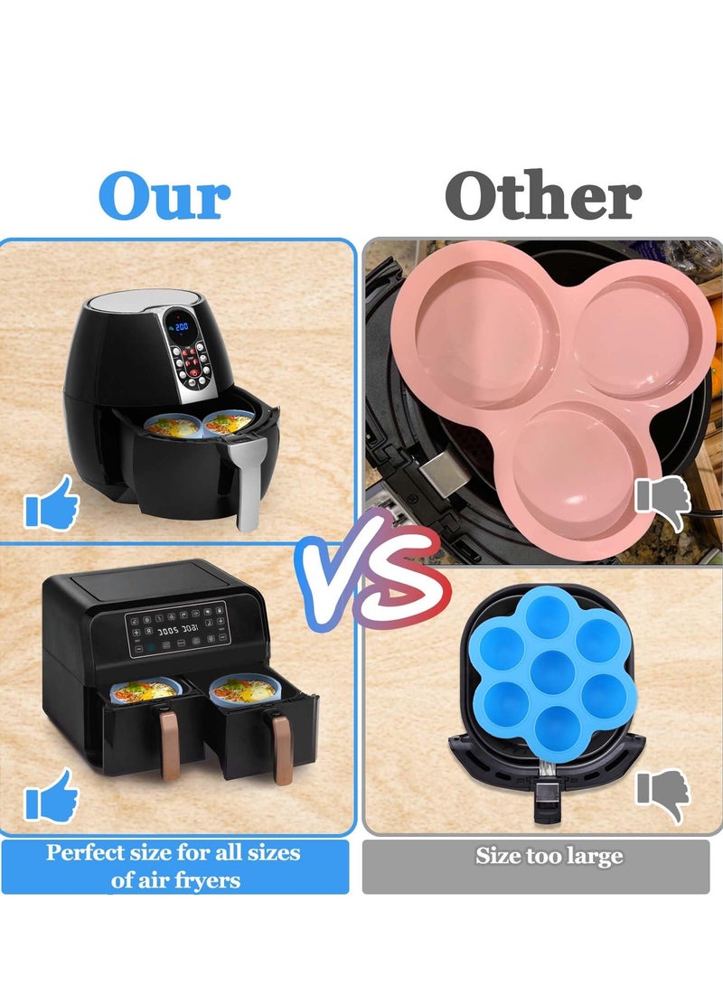 Silicone Air Fryer Egg Mold 3 Pcs Reusable Nonstick Egg Bites Pan with Lid Sous Vide Egg Bite Maker Alternative to Microwave Egg Cooker Dishwasher Safe BPA Free Air Fryer Accessories Blue