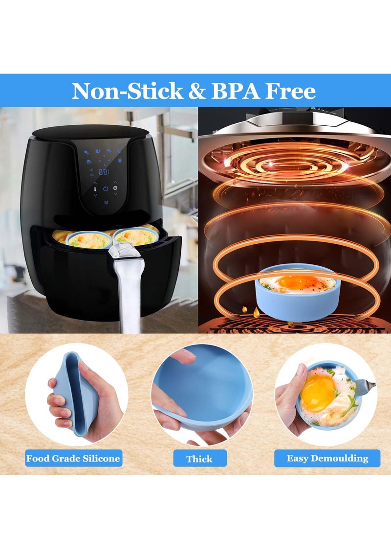 Silicone Air Fryer Egg Mold 3 Pcs Reusable Nonstick Egg Bites Pan with Lid Sous Vide Egg Bite Maker Alternative to Microwave Egg Cooker Dishwasher Safe BPA Free Air Fryer Accessories Blue