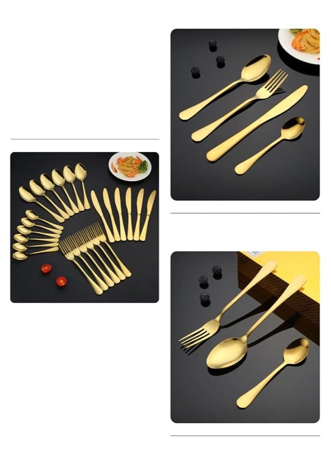 Cutlery Set Stainless Steel Gold Flatware Set with Premium Gift Box Mirror Polished Cutlery Set (24 PC)