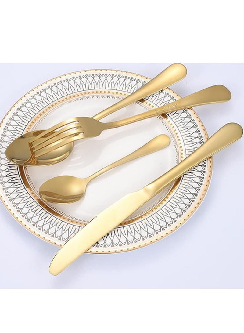 Cutlery Set Stainless Steel Gold Flatware Set with Premium Gift Box Mirror Polished Cutlery Set (24 PC)