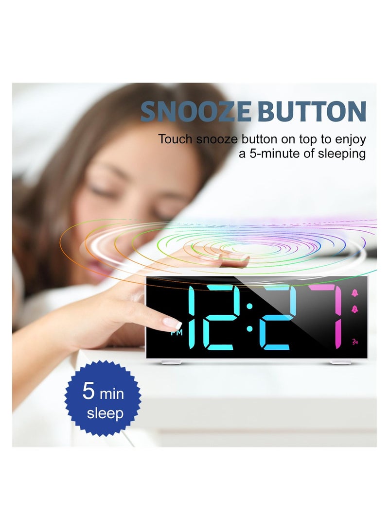 Multicolor LED Alarm Clock with Large Display Dual Alarm Snooze Function Voice Control for Kids Teens Mains Powered 12/24Hr Mode