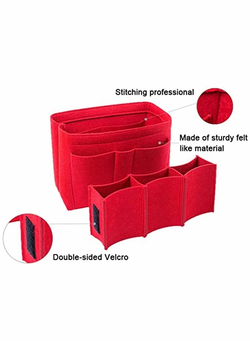 Felt Purse Organizer Insert for Women Multi Pocket Bag Divider for Travel Handbags Totes Hobo Bags Storage L Size Red