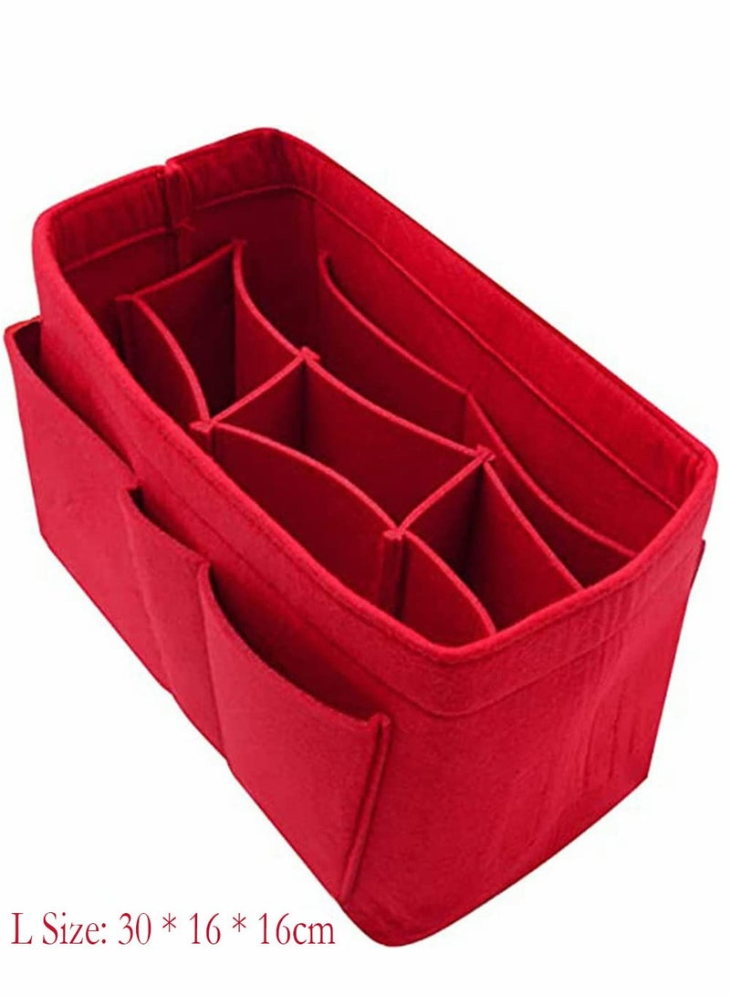 Felt Purse Organizer Insert for Women Multi Pocket Bag Divider for Travel Handbags Totes Hobo Bags Storage L Size Red