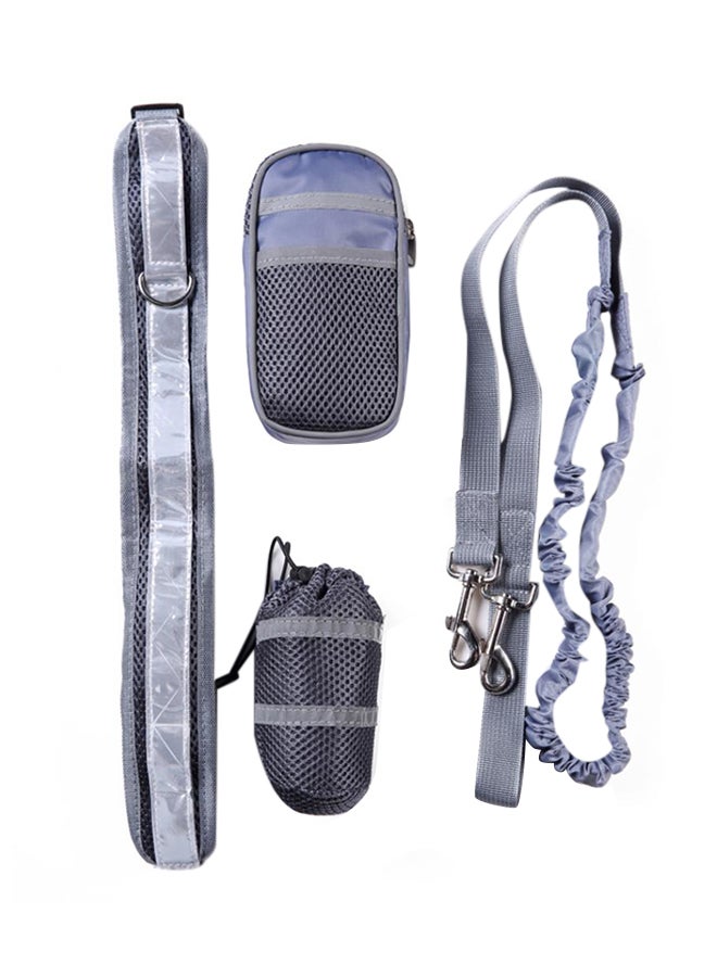 Elastic Pet Dog Leash Lead Strap Rope Waist Belt Bottle Holder Zipper Bag Set Grey