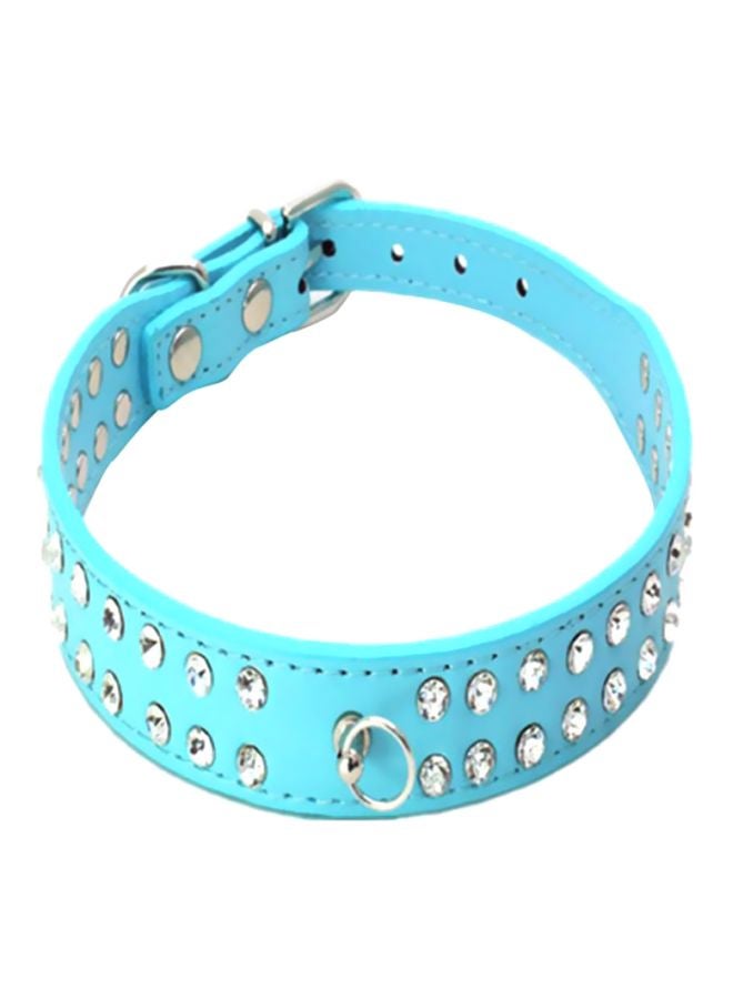 Rhinestone Studded Faux Leather Collar Blue/White