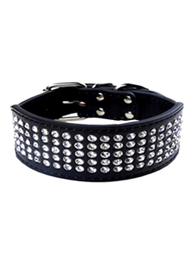 Rhinestone Studded Faux Leather Dog Collar Black/White