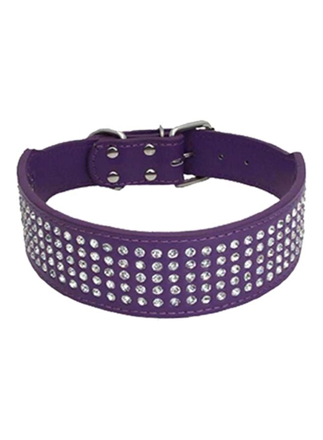 Rhinestone Studded Faux Leather Dog Collar Purple/White