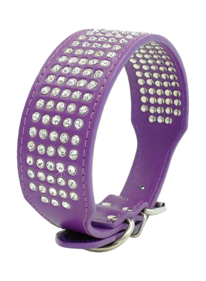 Rhinestone Studded Faux Leather Dog Collar Purple/White