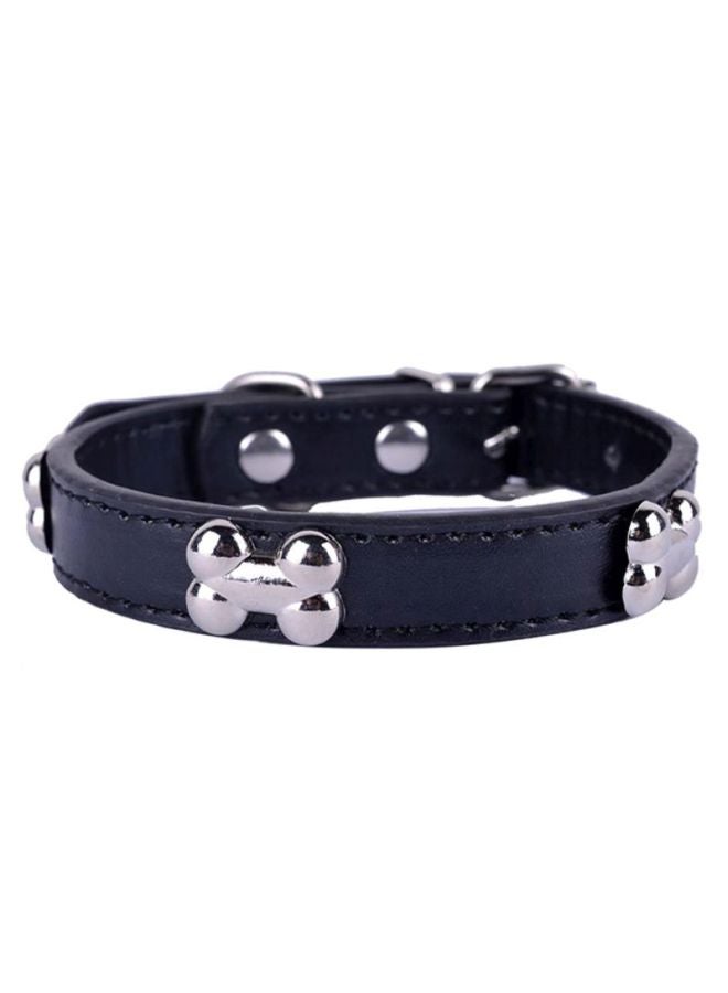 Faux Leather Bone Themed Pet Collar Black/Silver